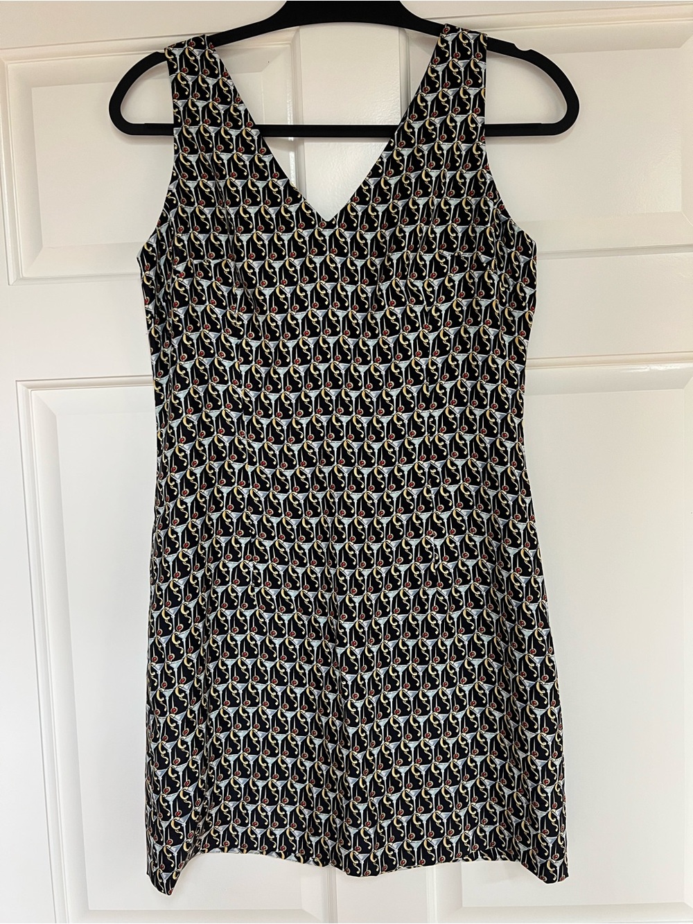 Vintage Nicole Miller Martini Cocktail Print Dress Black Novelty 90s Sleeveless